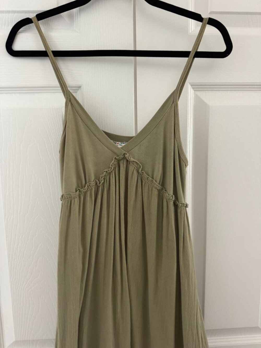 HARDTAIL V-Neck Maxi Tiered Ruffled Dress Sundress, Olive Green, XS - Picture 3 of 7